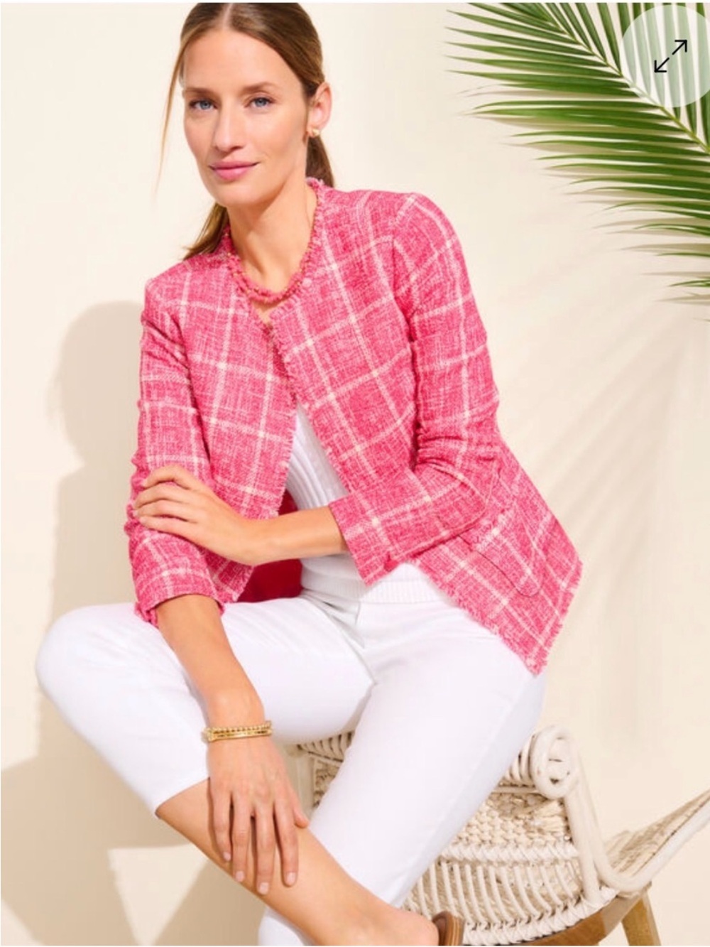 NEW! Talbots Pink Twisted Windowpane Tweed Suit Jacket. 0P.